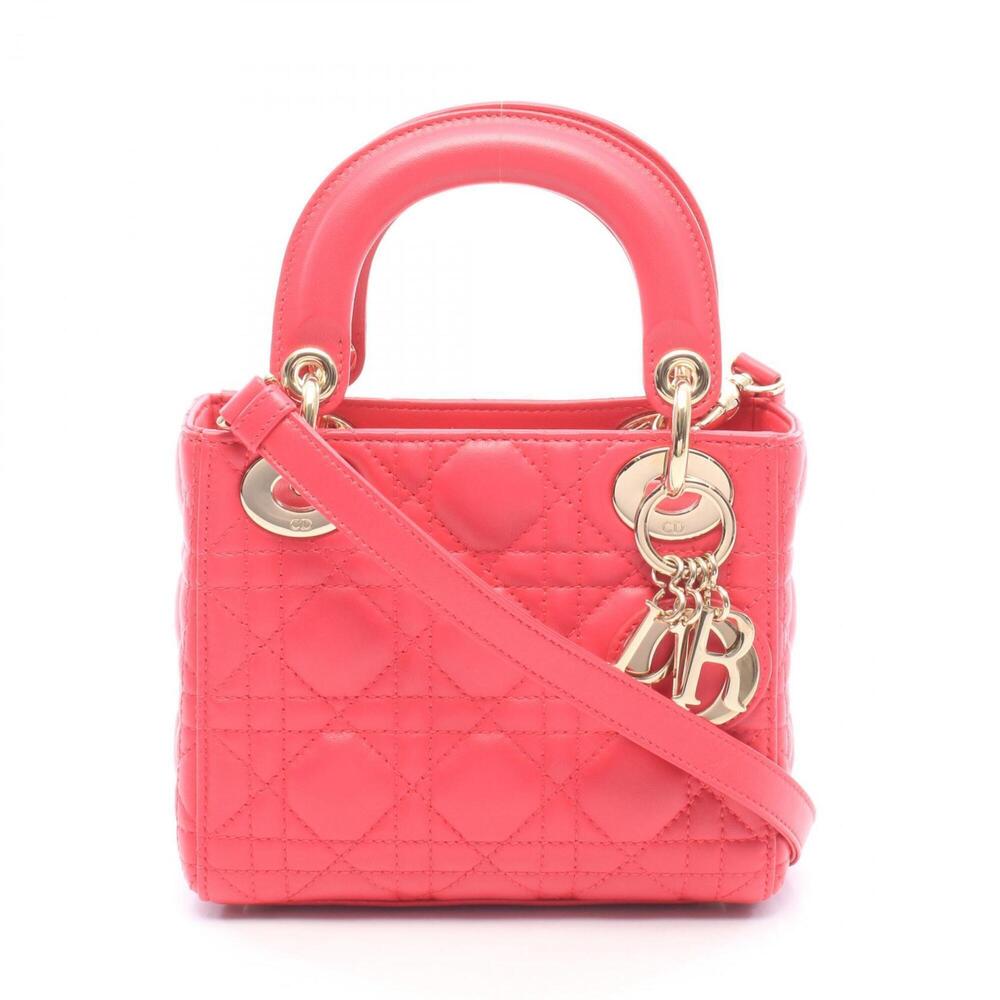 Christian Dior Dior Lady Mini Cannage 2-Way Handbag, Leather, Women's, Pink
